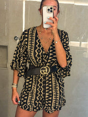 BLACK/TAUPE PRINTED ROMPER