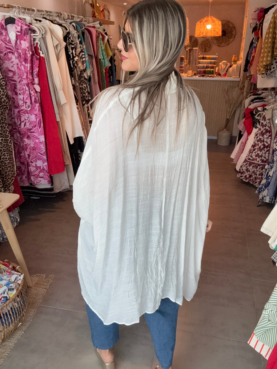 WHITE HIGH LOW SHEER TUNIC BLOUSE