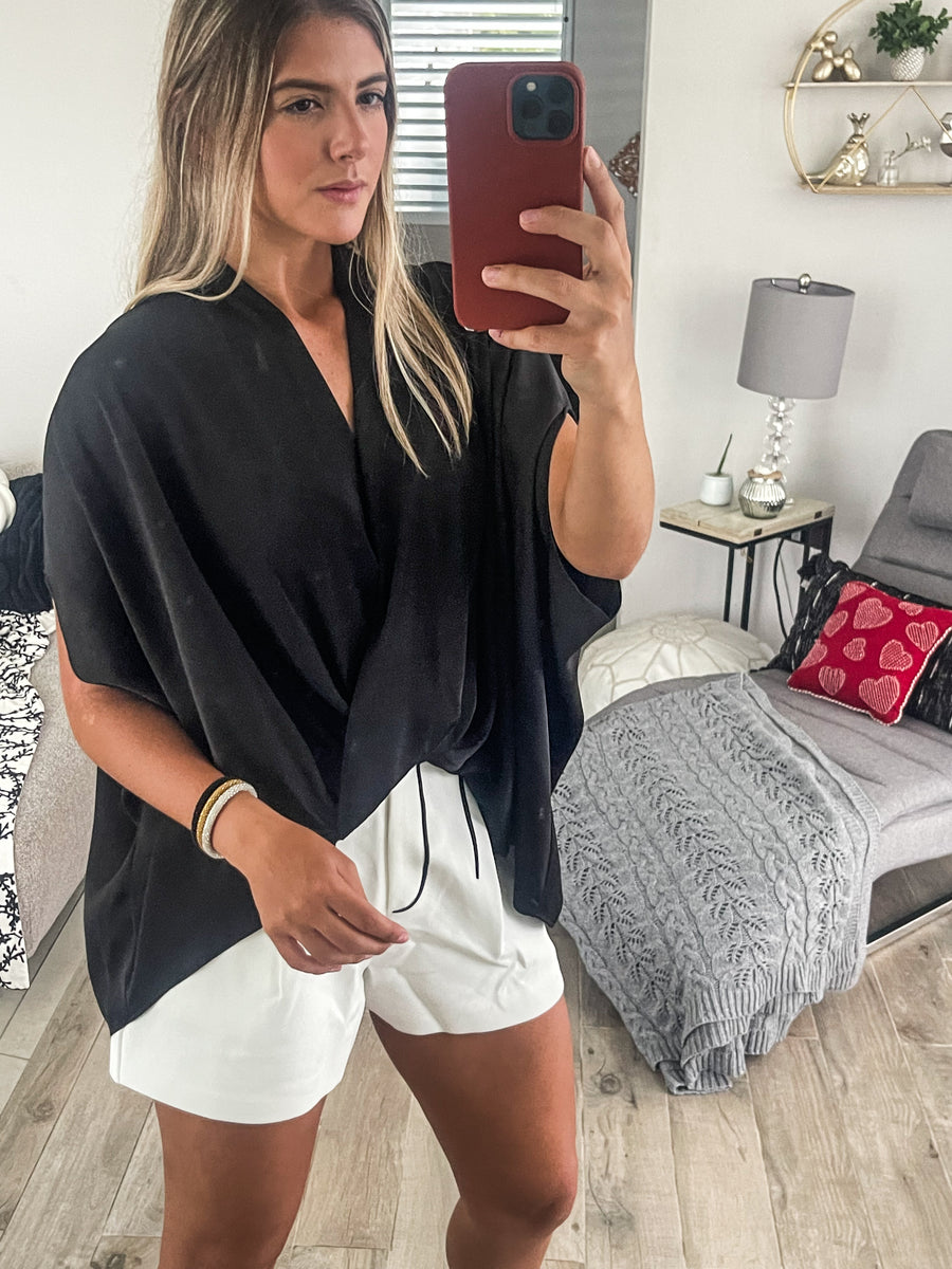 BLACK SATIN TUNIC BLOUSE