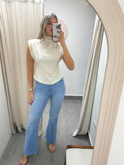 IVORY GLITTER MOCK NECK BLOUSE