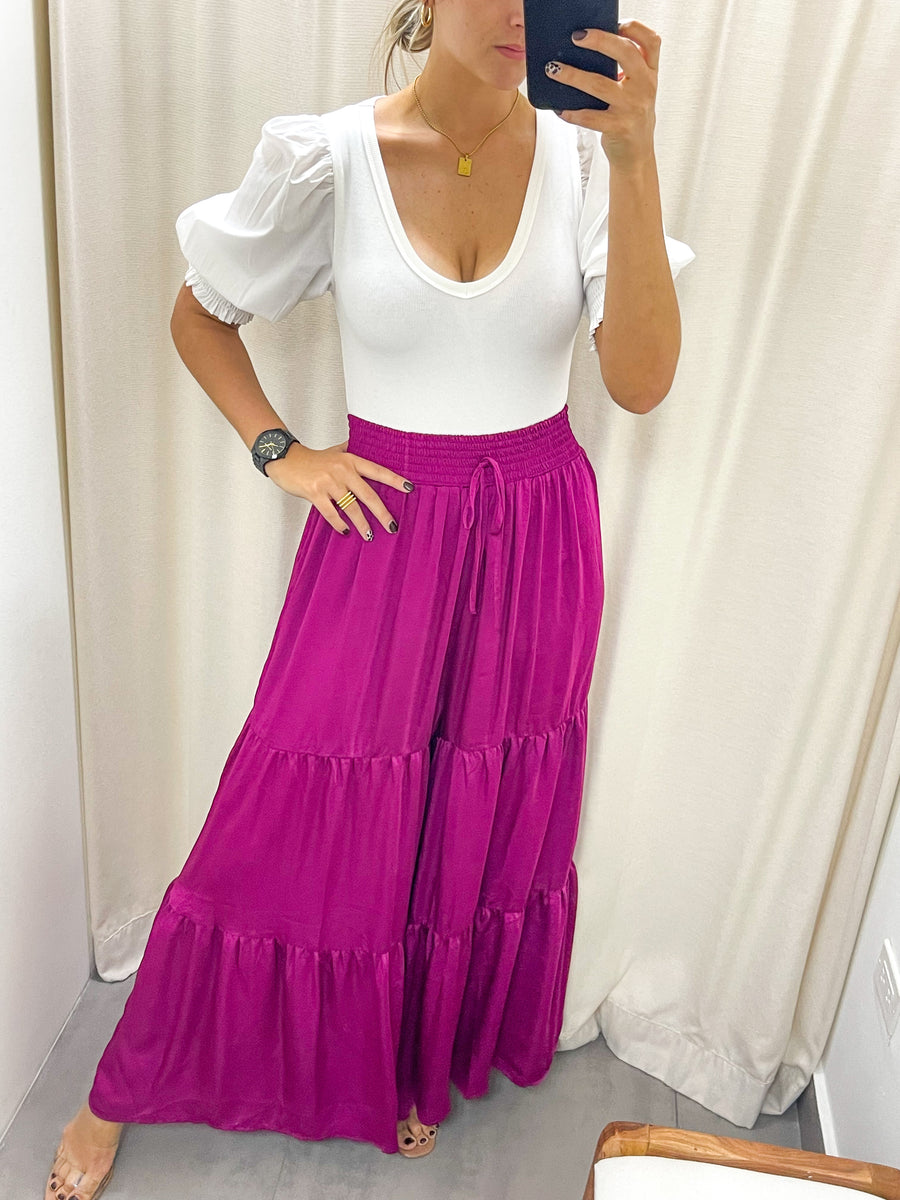 MAGENTA SATIN PALAZZOS