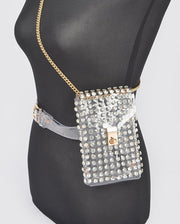 RHINESTONE BELT BAG W/CHAIN
