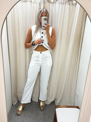 WHITE/BLACK CONTRAST VEST & PANTS SET