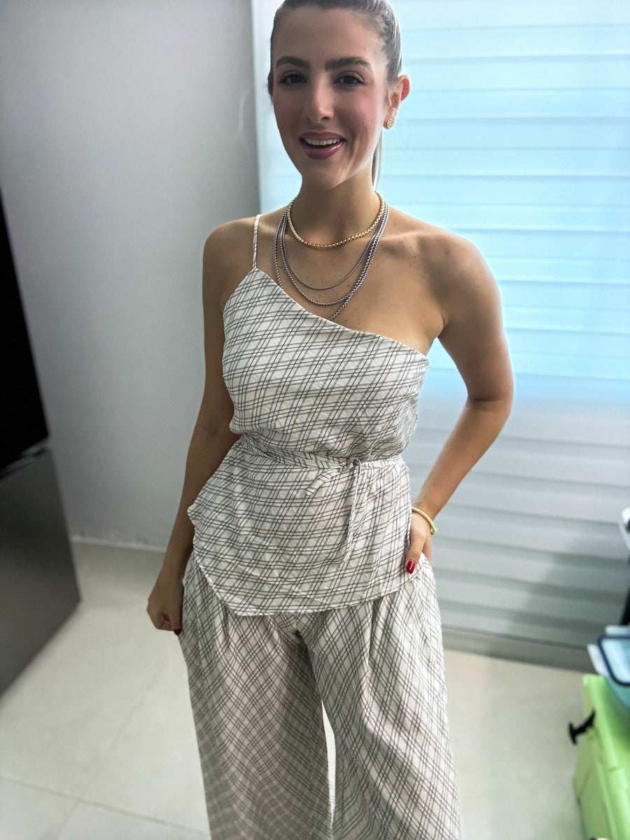 IVORY/GRAY PRINTED TOP & PANT SET