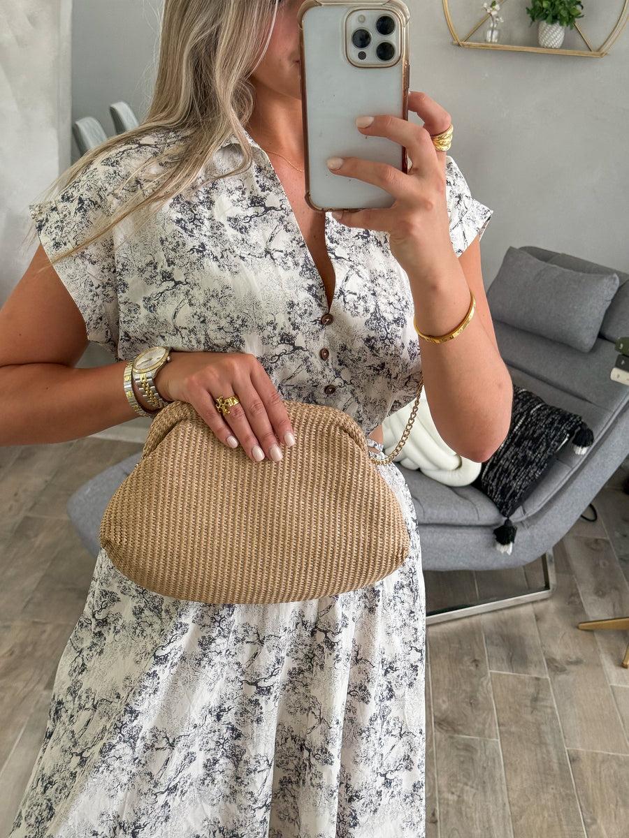 *PRE-ORDER* KHAKI FAUX STRAW CLUTCH BAG