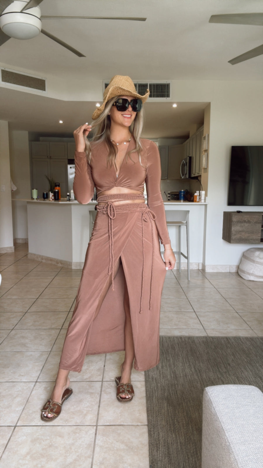 BROWN BRAIDED TOP & SKIRT SET