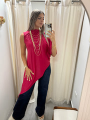 PIA CRANBERRY ASYMMERIC BLOUSE