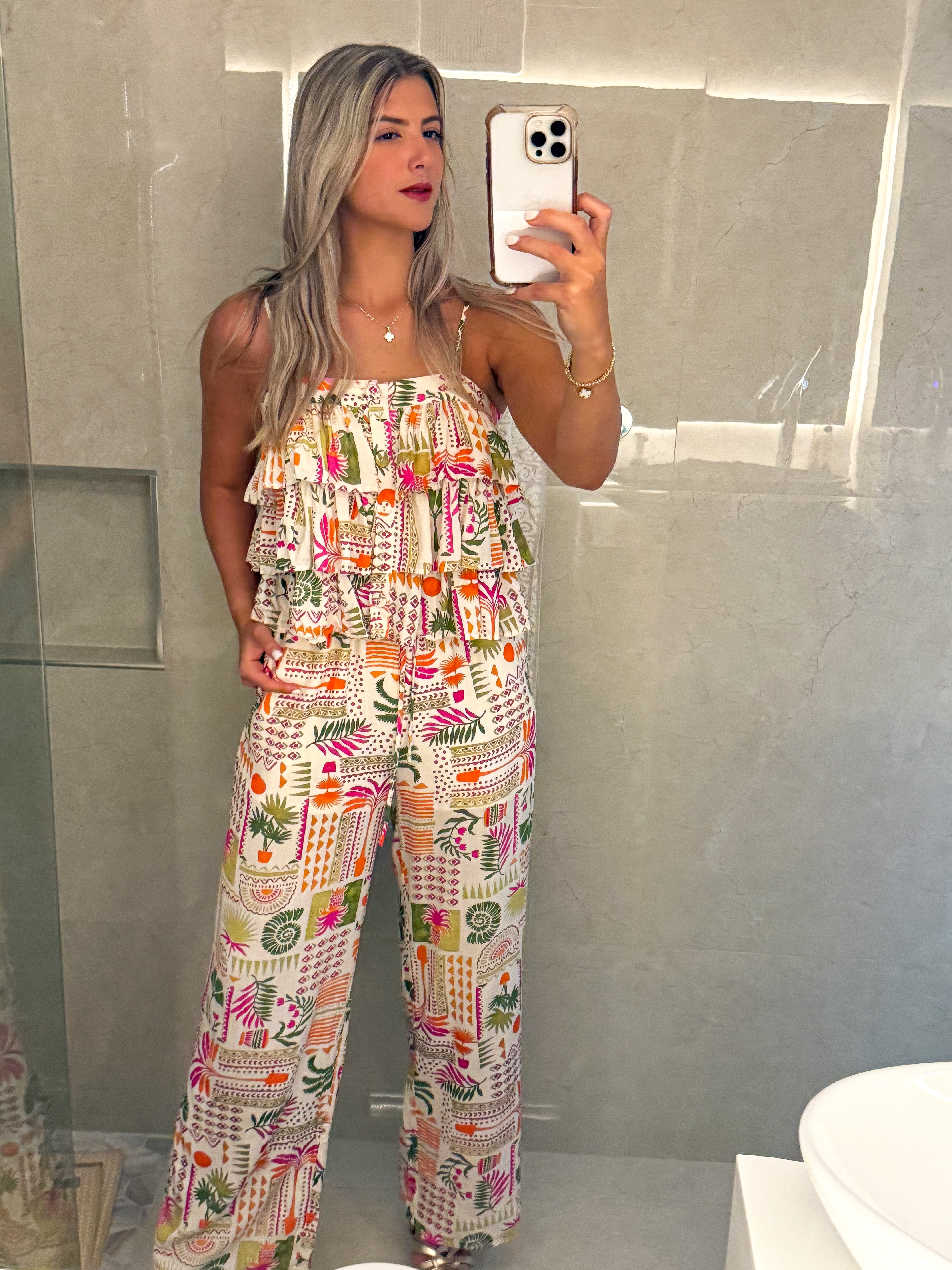 *PRE-ORDERS ARE FINAL SALE* MAGENTA/GREEN PRINTED PANTS