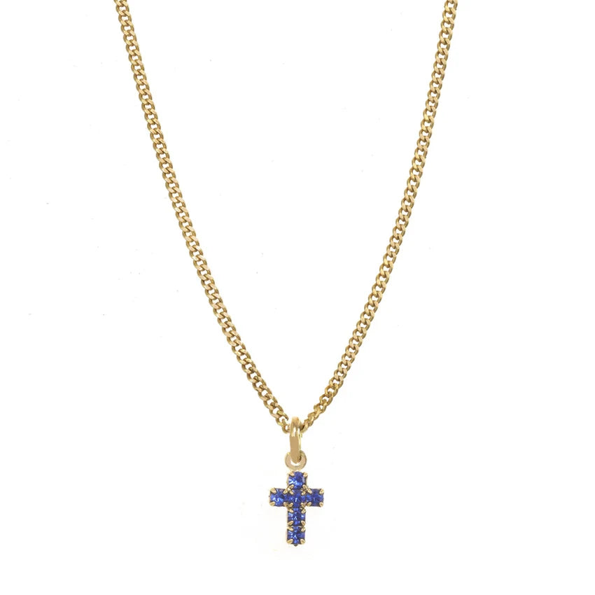 SINGLE MINI CROSS NECKLACE IN SAPPHIRE