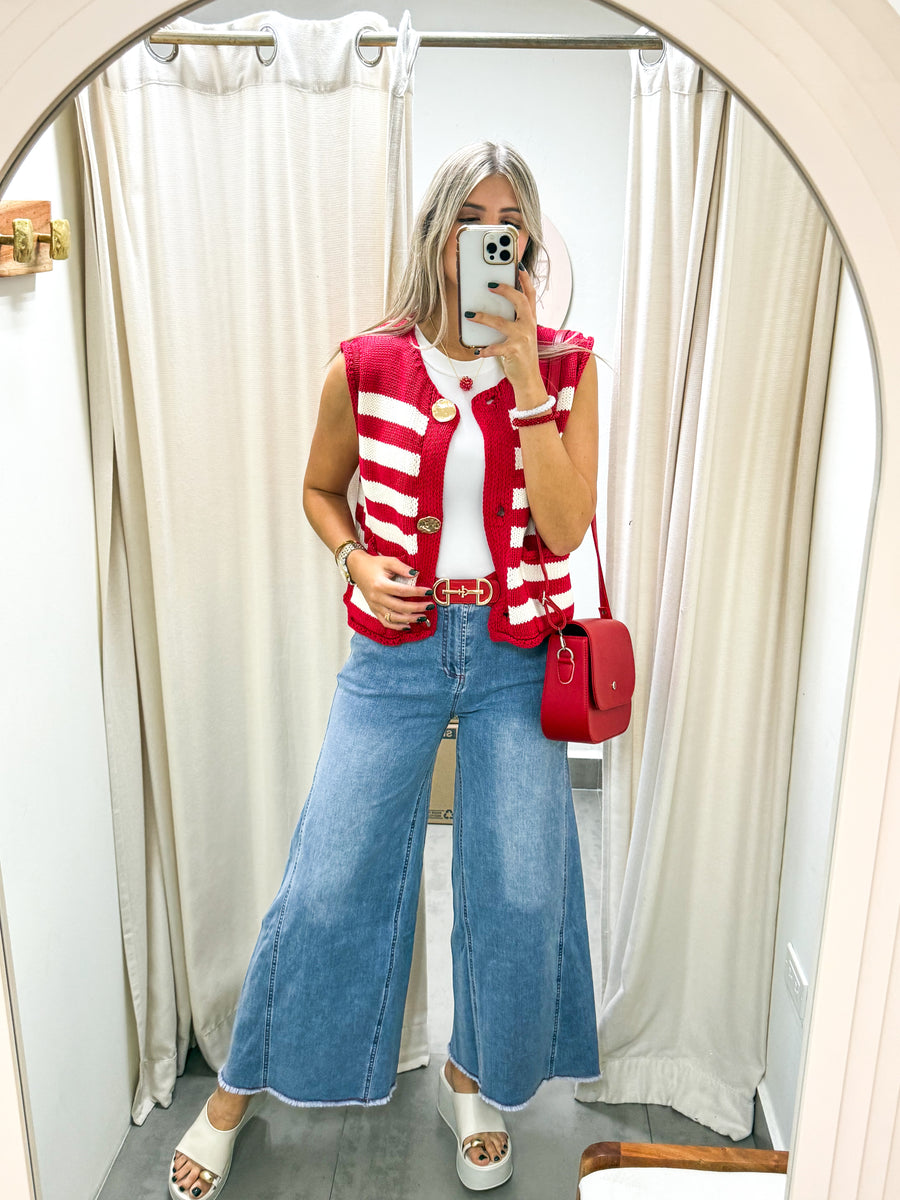 RED STICTH DENIM FLARE JEANS