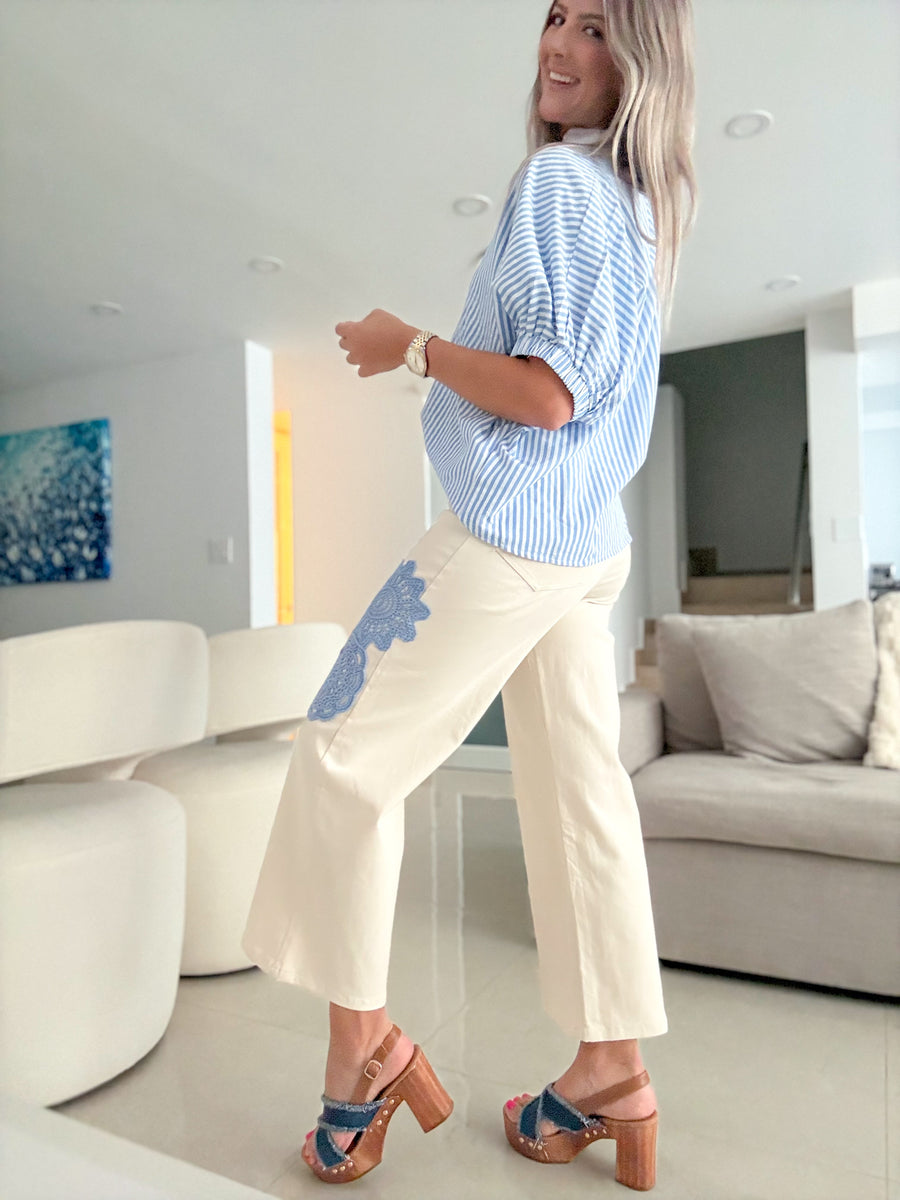 BLUE STRIPED TUNIC BLOUSE