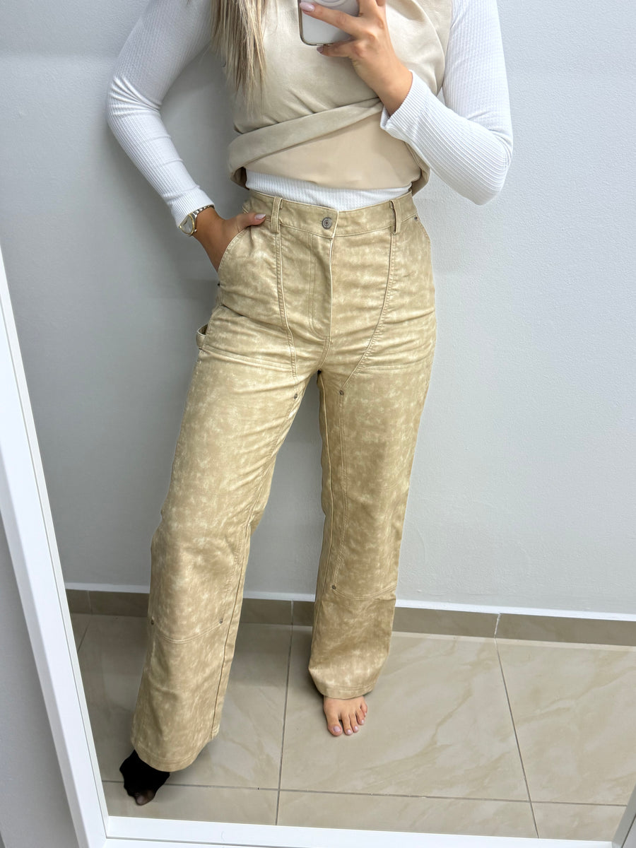 BEIGE LEATHER CARPENTER PANT