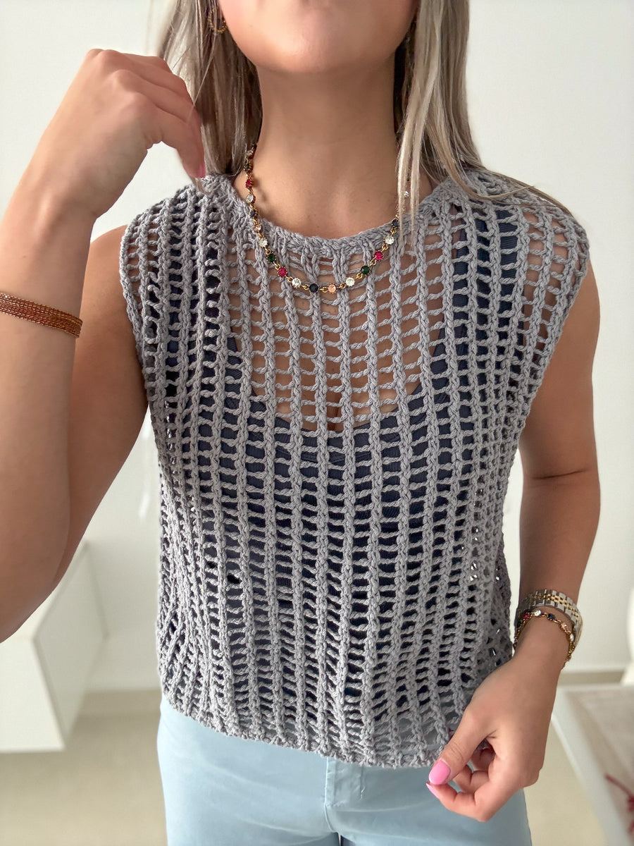 BLUE GRAY NET TOP