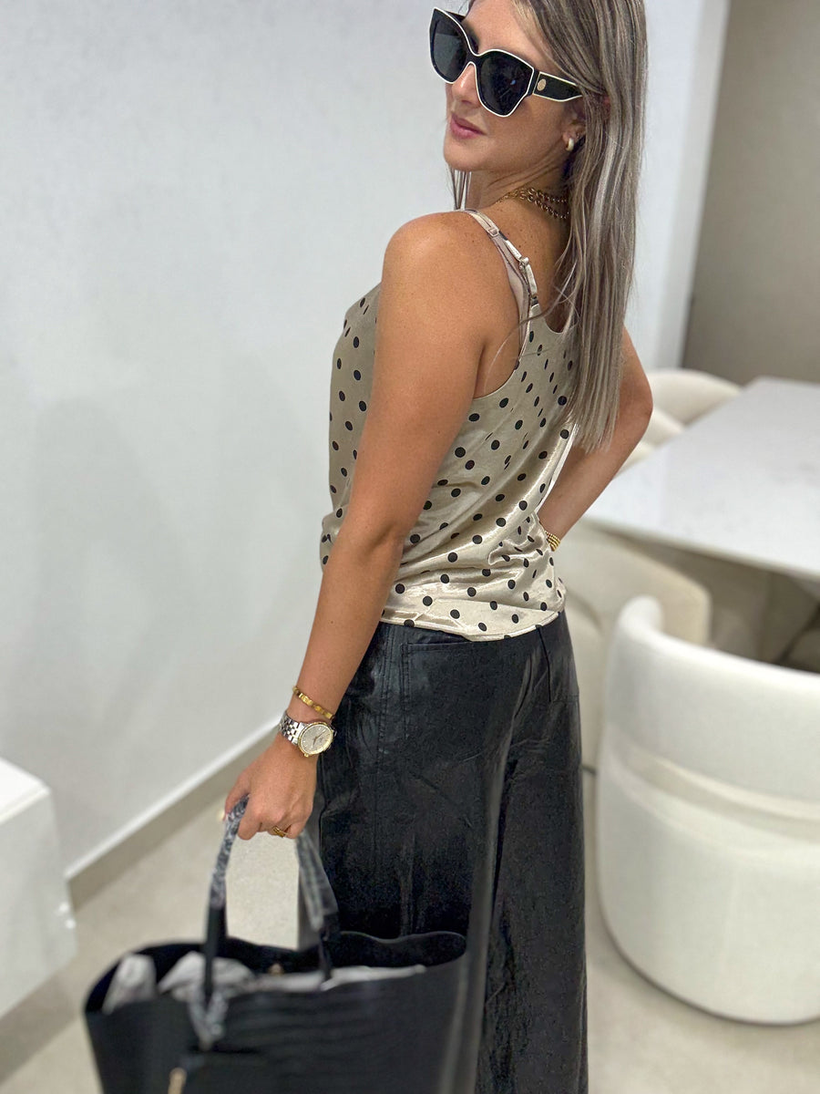 CHAMPAGNE SATIN POLKA DOT CAMI BLOUSE