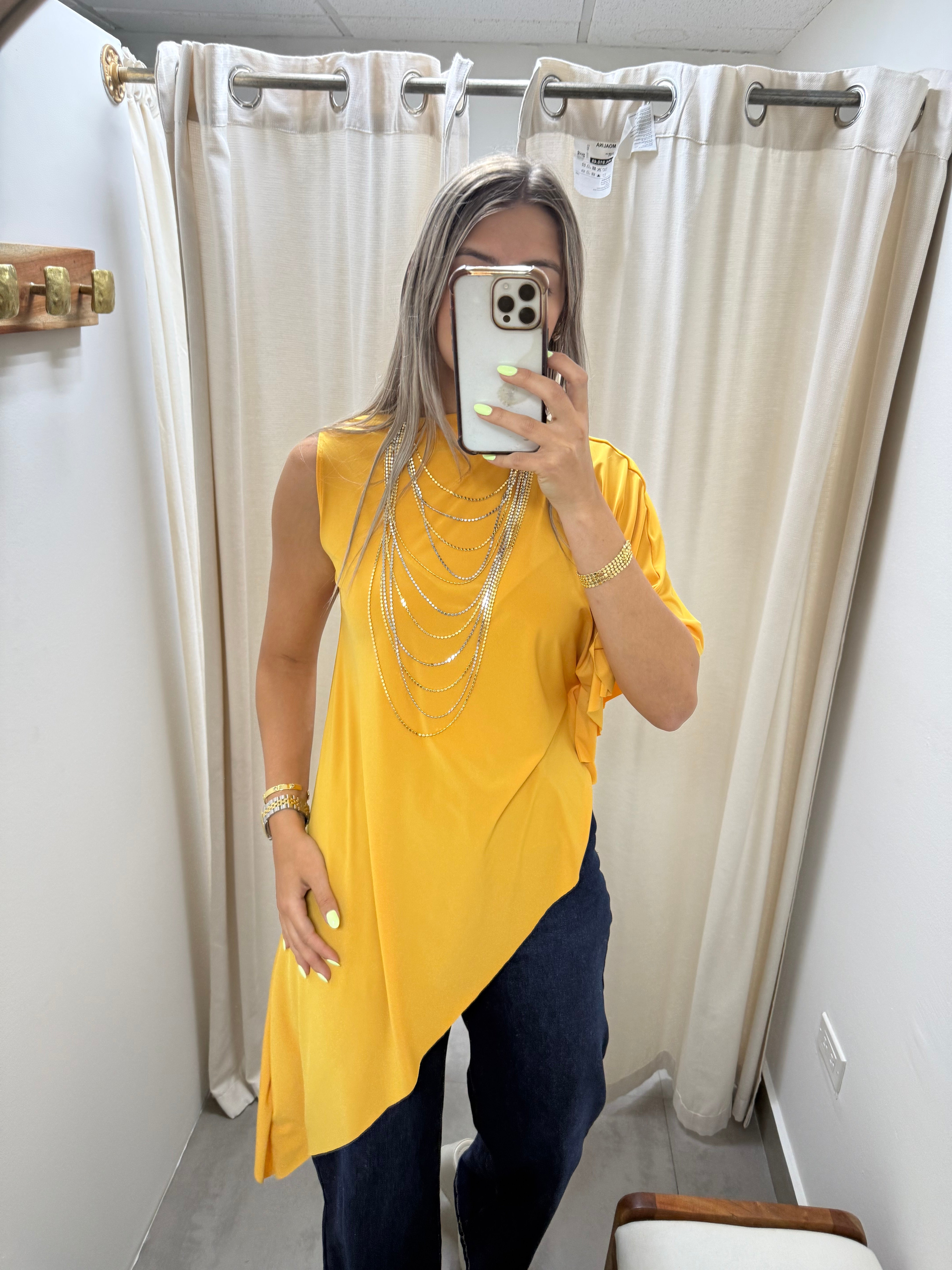 PIA MUSTARD ASYMMETRIC BLOUSE