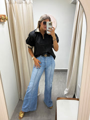 BLACK/MOCHA TRACK CONTRAST BLOUSE