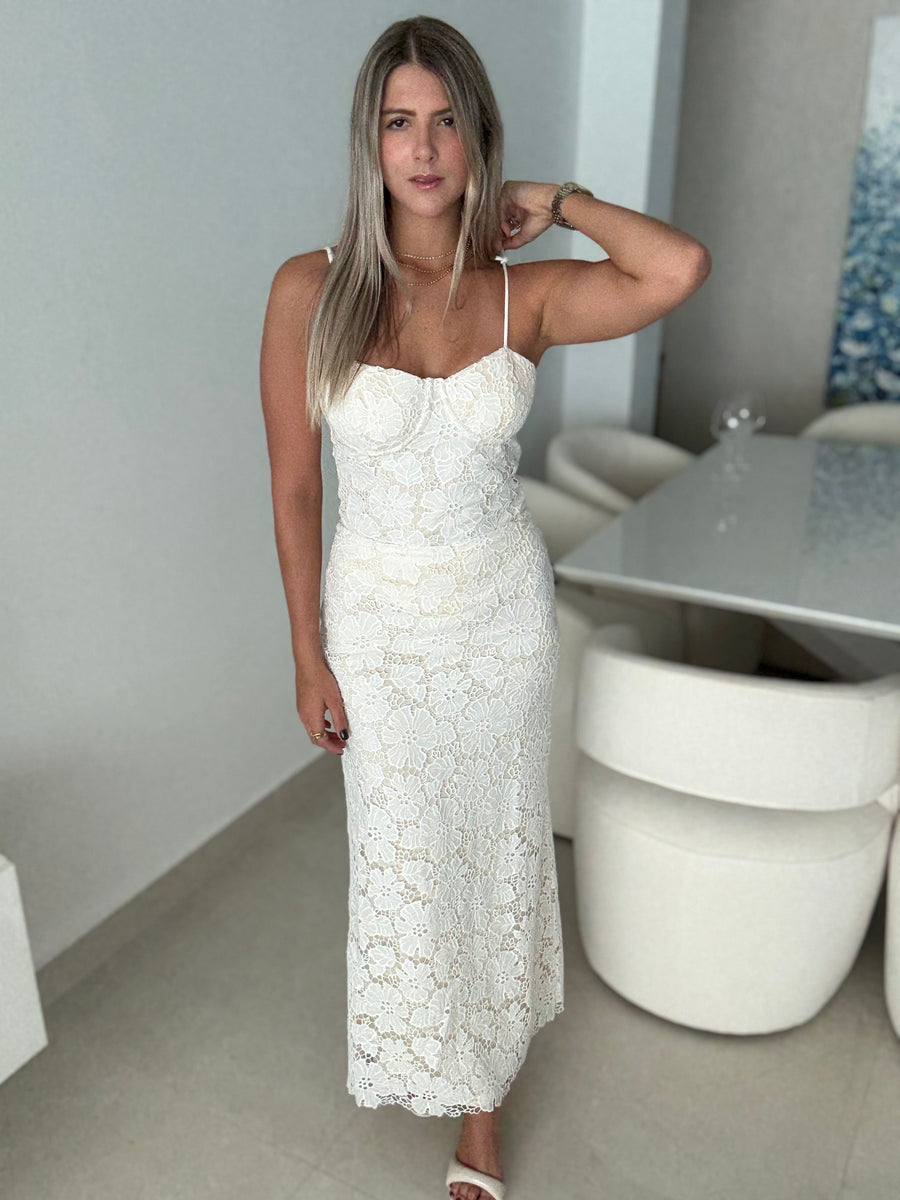 IVORY SEQUIN LACE MAXI SKIRT