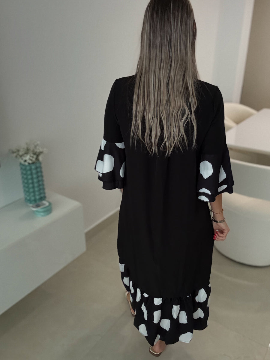 BLACK POLKA DOT DETAILED DRESS