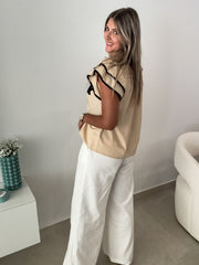TAUPE/BLACK BLOUSE