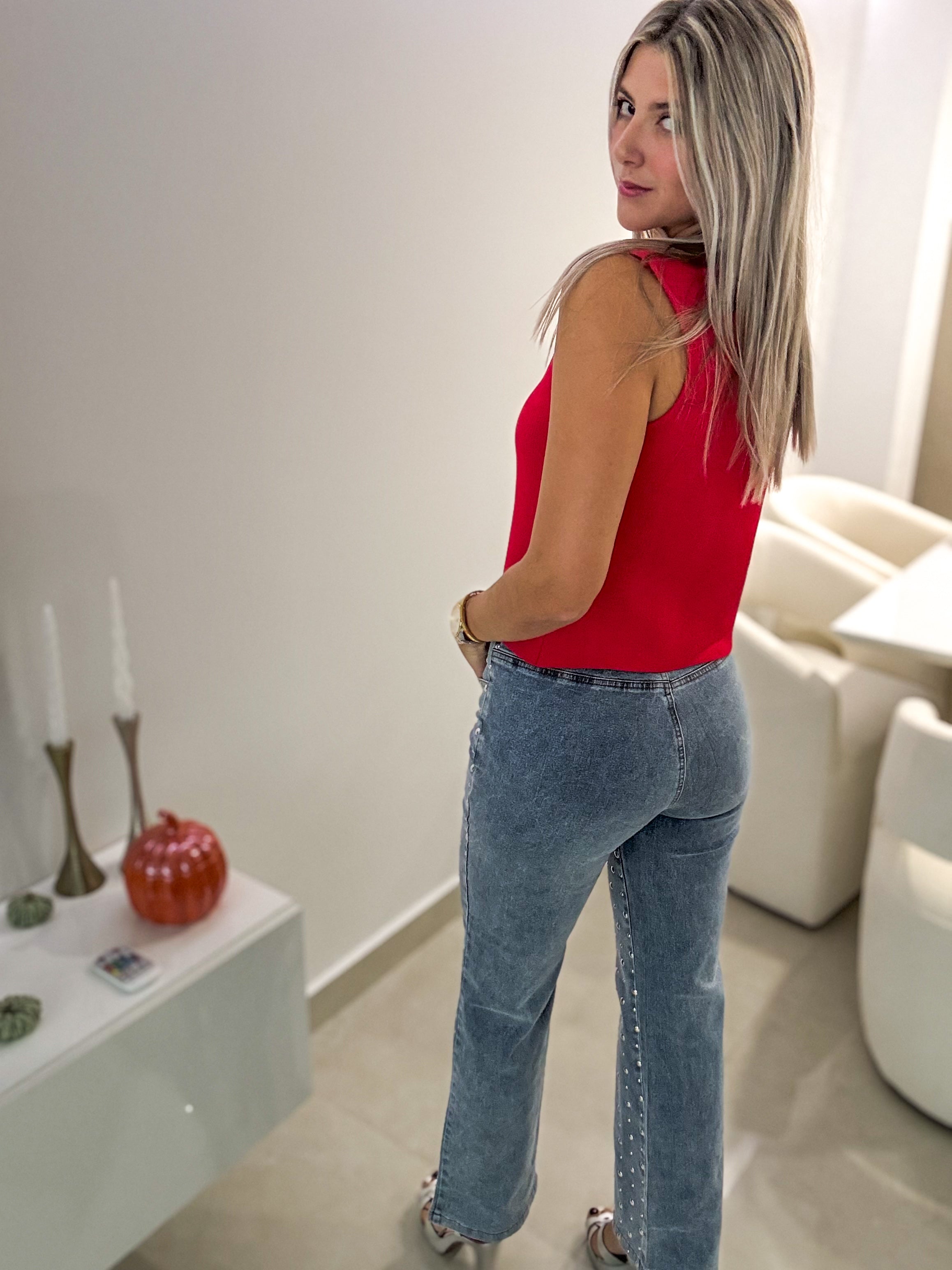STUDDED DENIM JEANS