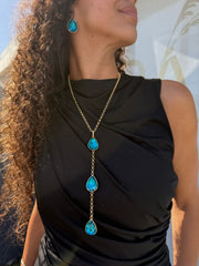 LONG GEM DROP NECKLACE SET ALL AQUA