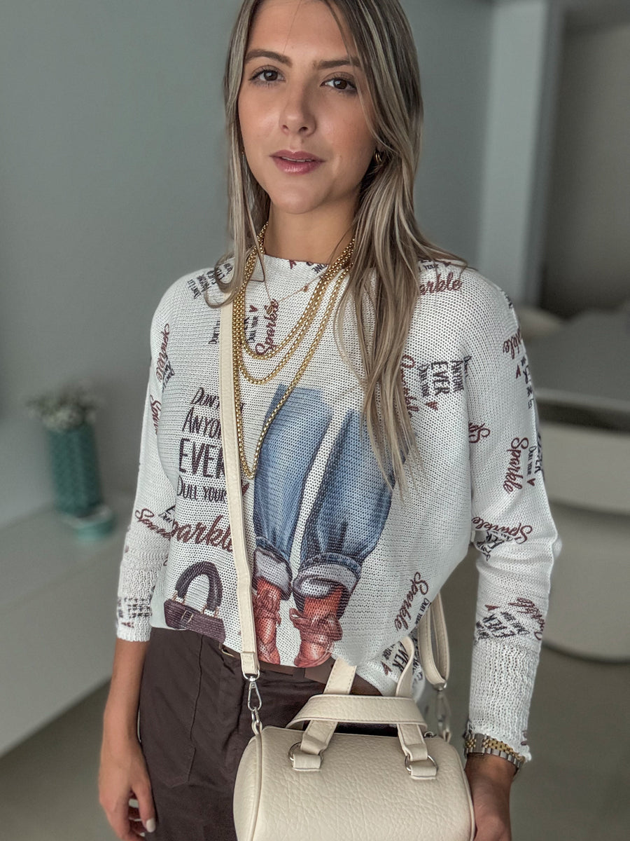IVORY "DONT LET ANYONE EVER DULL YOUR SPARKLE" SWEATER BLOUSE