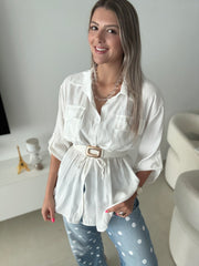 WHITE CARDIGAN BLOUSE