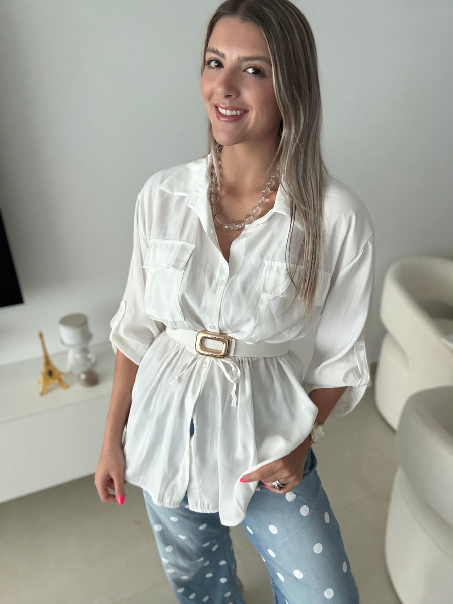 WHITE CARDIGAN BLOUSE