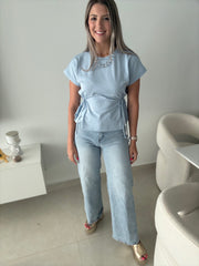 BLUE CINCHED BLOUSE