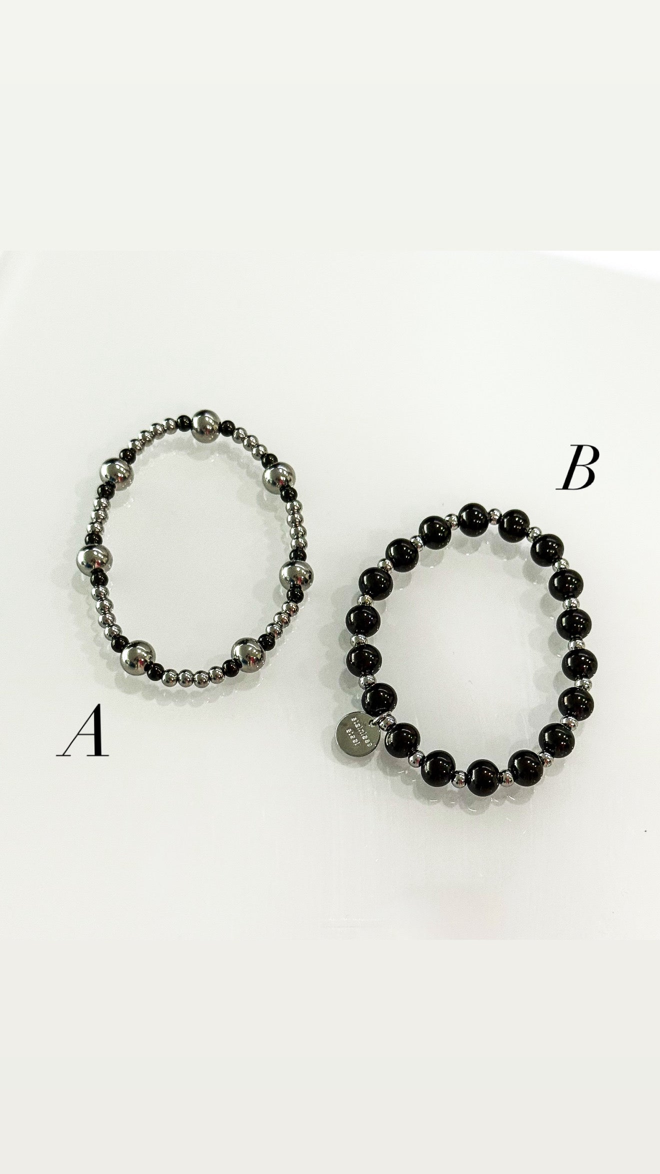 BLACK/SILVER ELASTIC BALL BRACELET