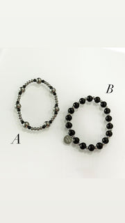 BLACK/SILVER ELASTIC BALL BRACELET