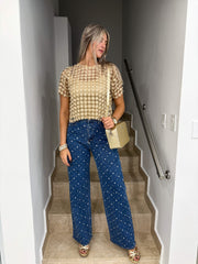 PEARL/RHINESTONES STRETCHY LONG JEANS
