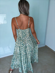 GREEN MAXI RUFFLE DRESS