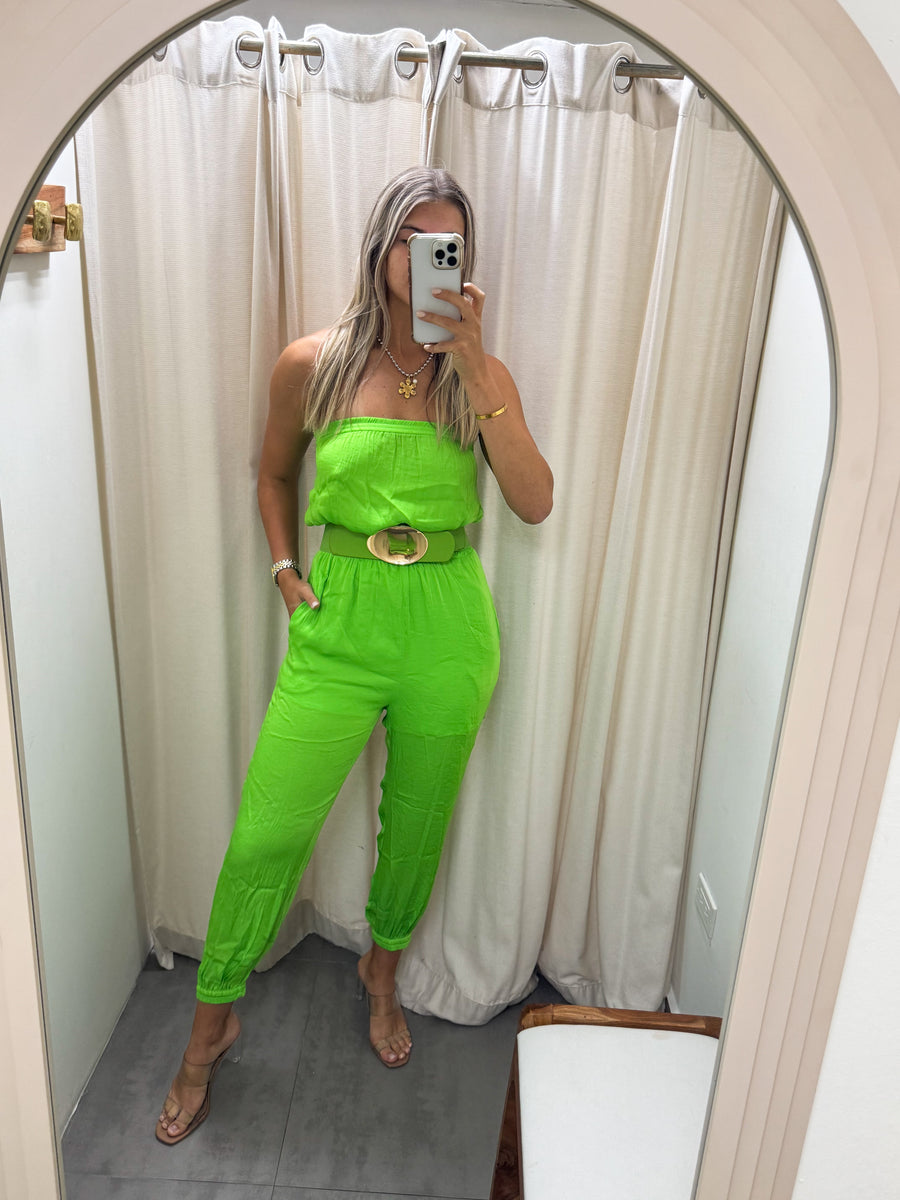 STRAPLESS TIE WAIST JOGGER JUMPSUIT