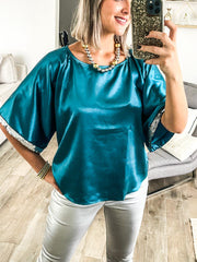 TEAL SEQUIN DETAIL TUNIC BLOUSE