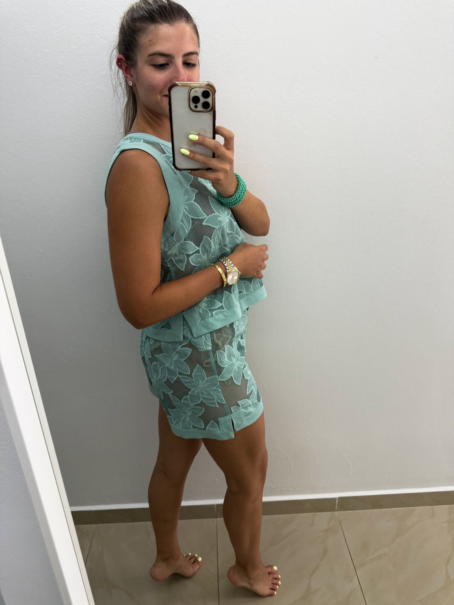 MINT LACE SHEER TOP & SHORT SET