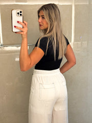WHITE BLACK WIDE LEG PANTS