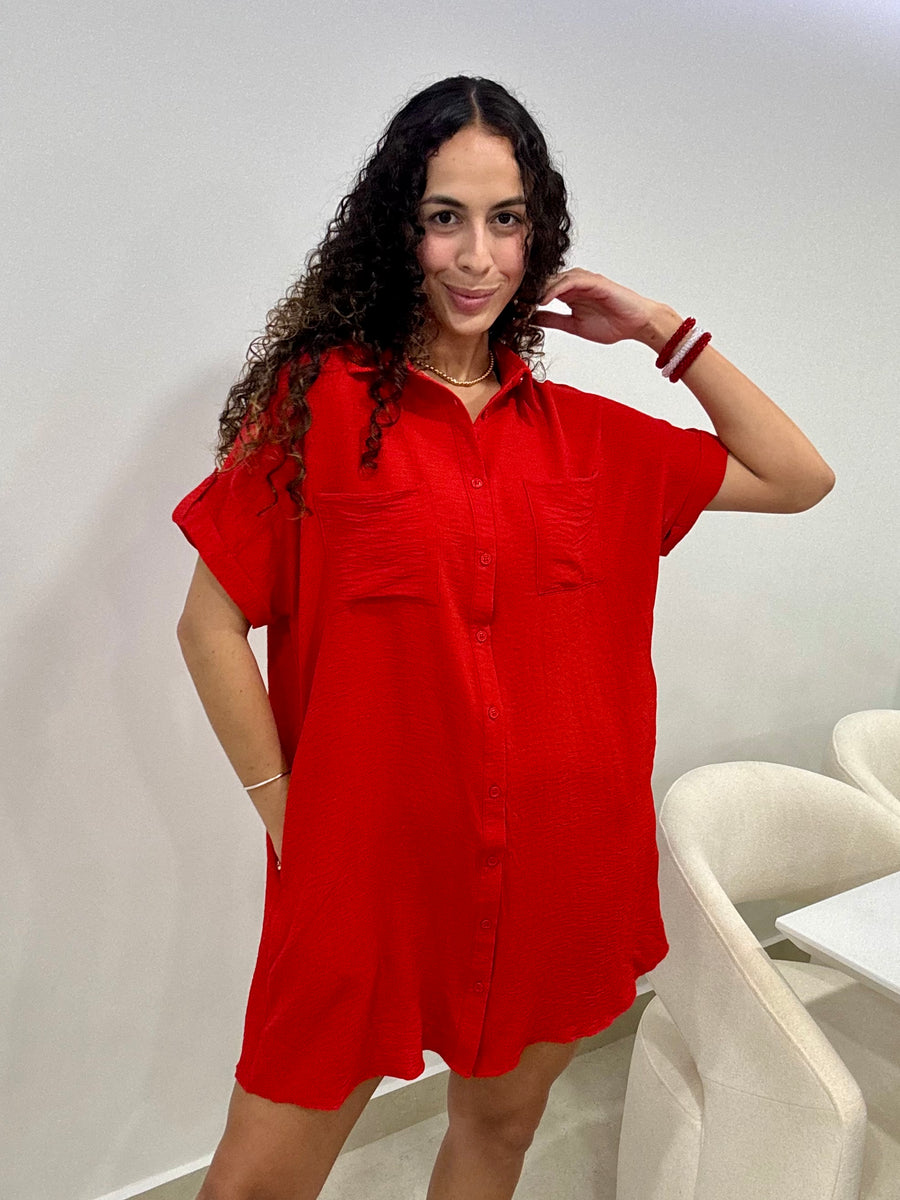 RED SHIRT DRESS