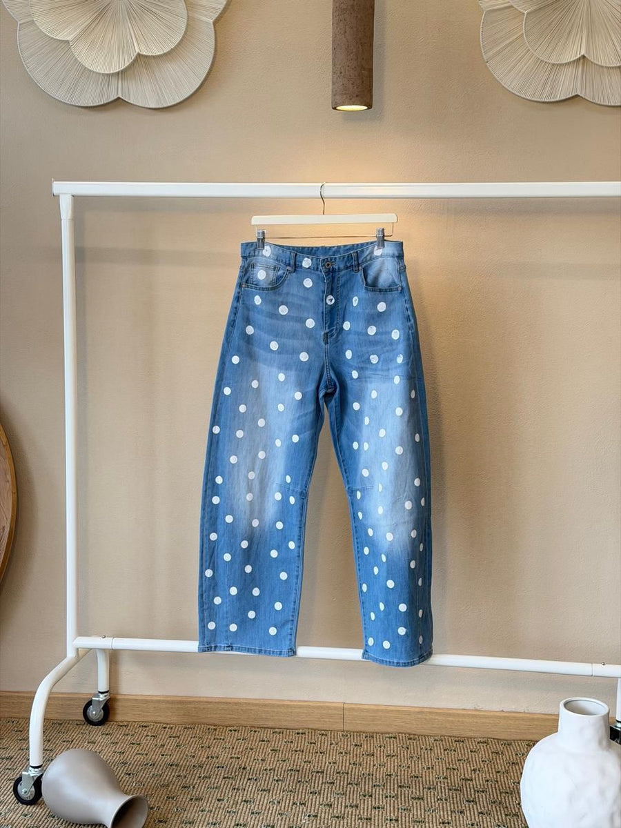 DENIM WHITE POLKA DOT STRETCHY JEANS