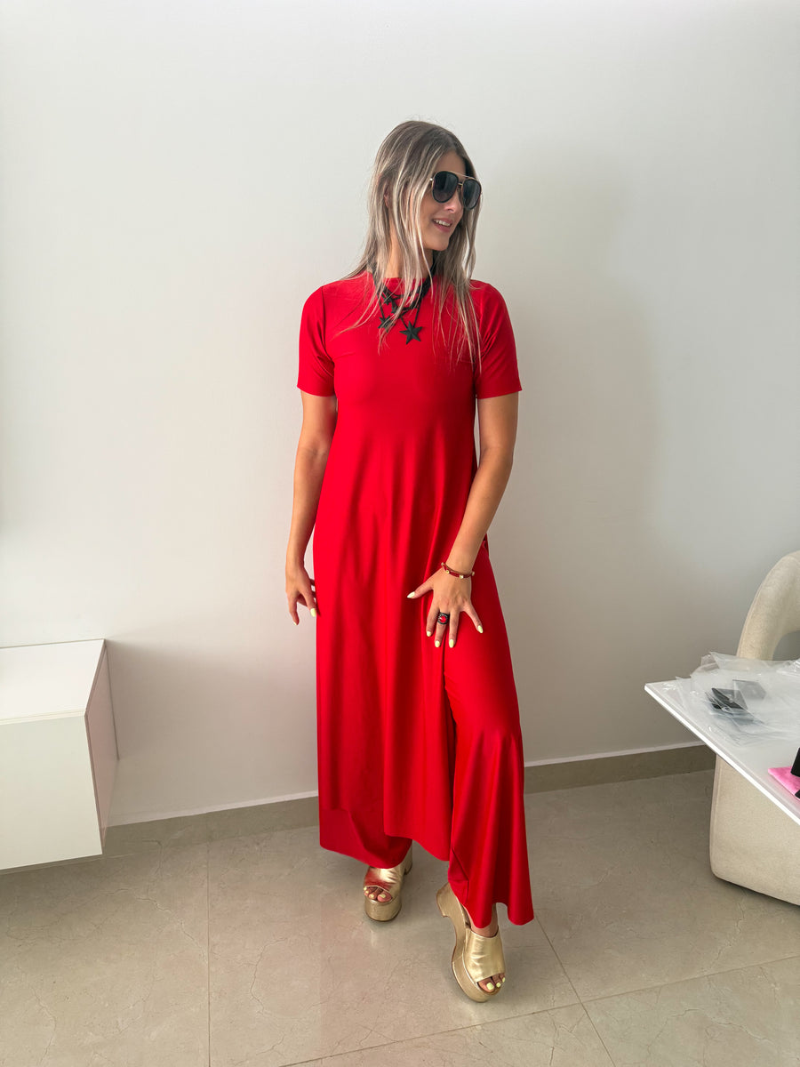 PIA RED SHORT SLEEVES TOP & PANT SET