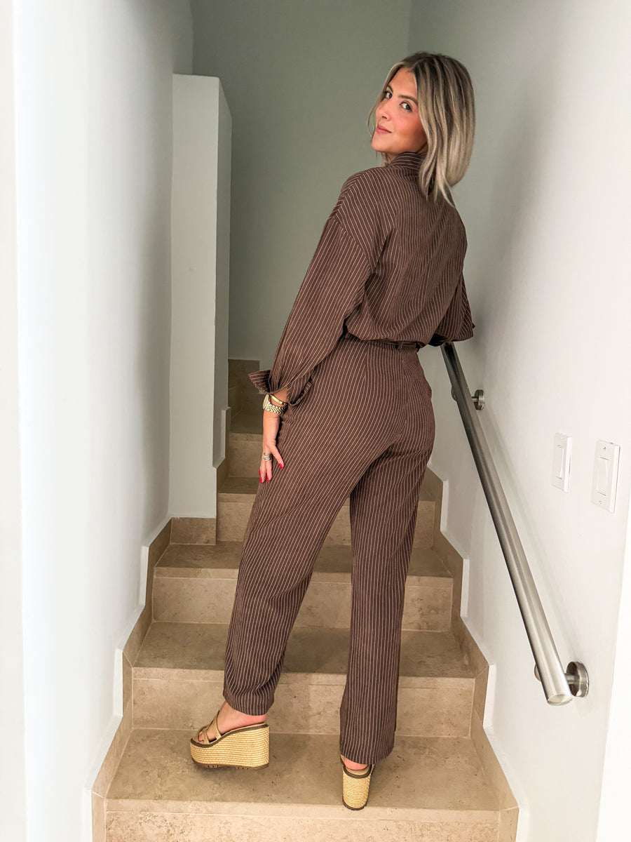 BROWN PINSTRIPED PANTS