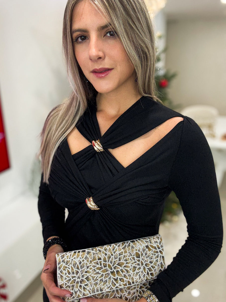 BLACK/GOLD DETAILED DRESS