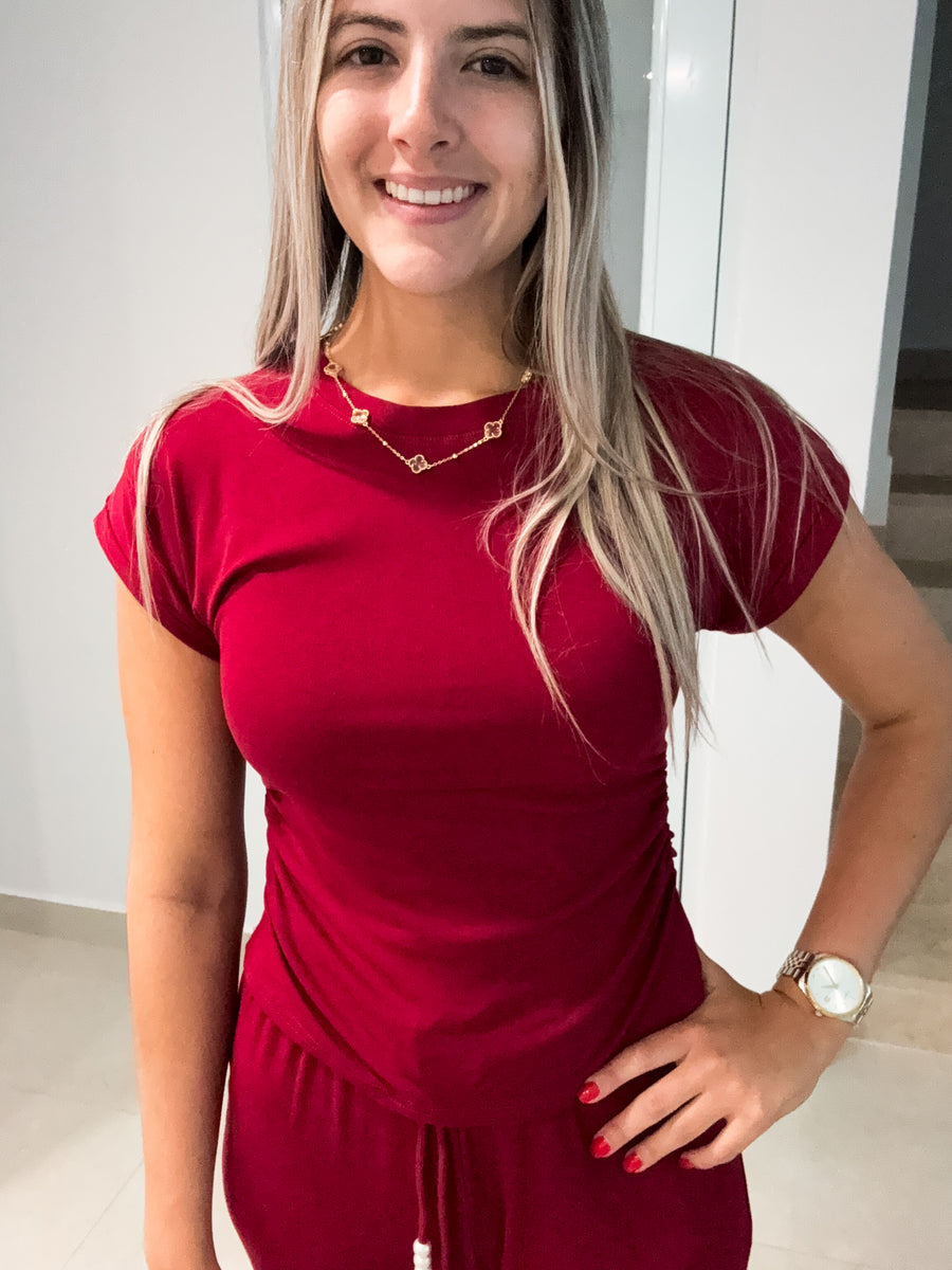 WINE RED TRAVEL STRETCHY SET