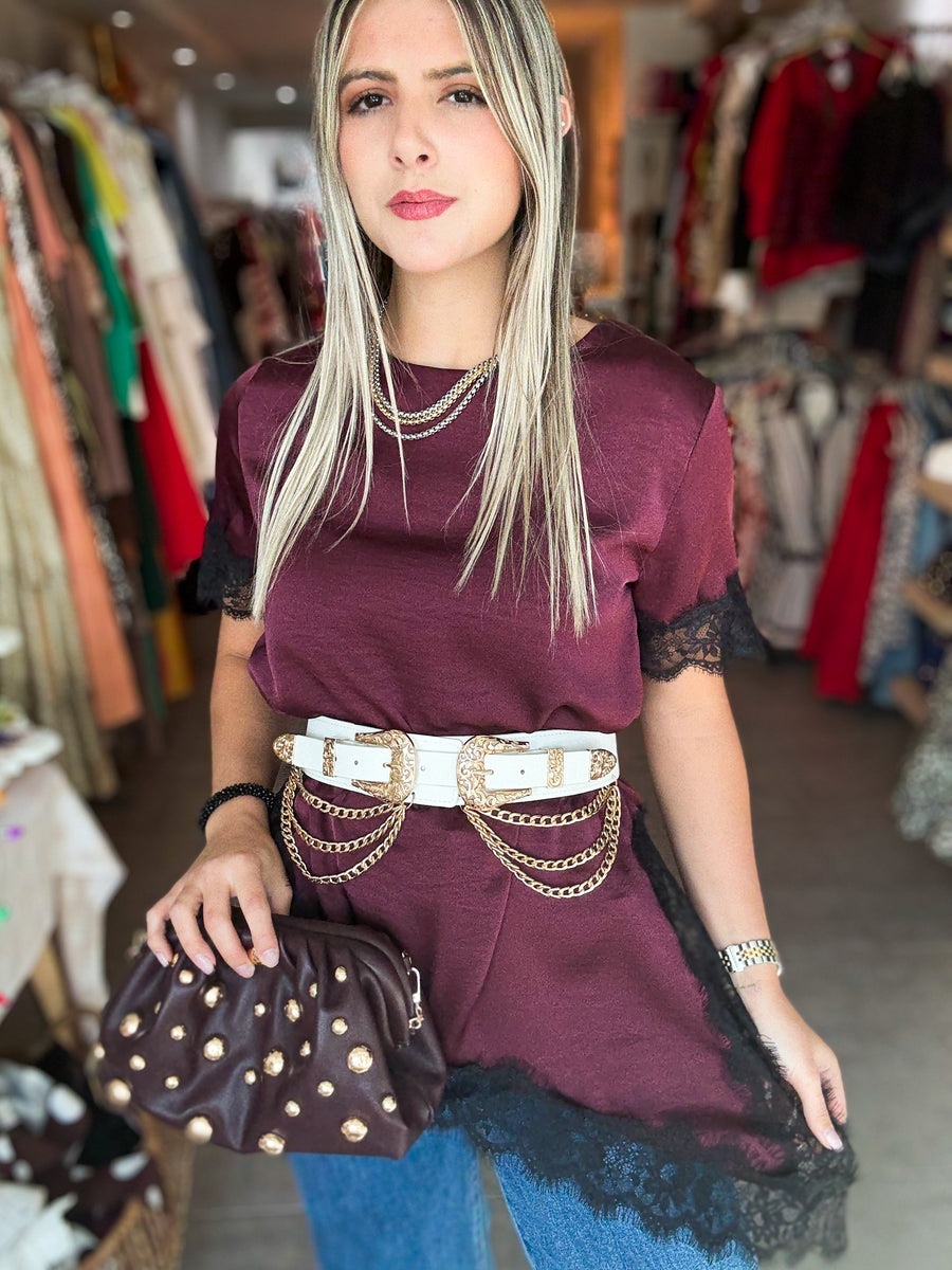 ONE SIZE SATIN LACE SHORT SLEEVE TOPS