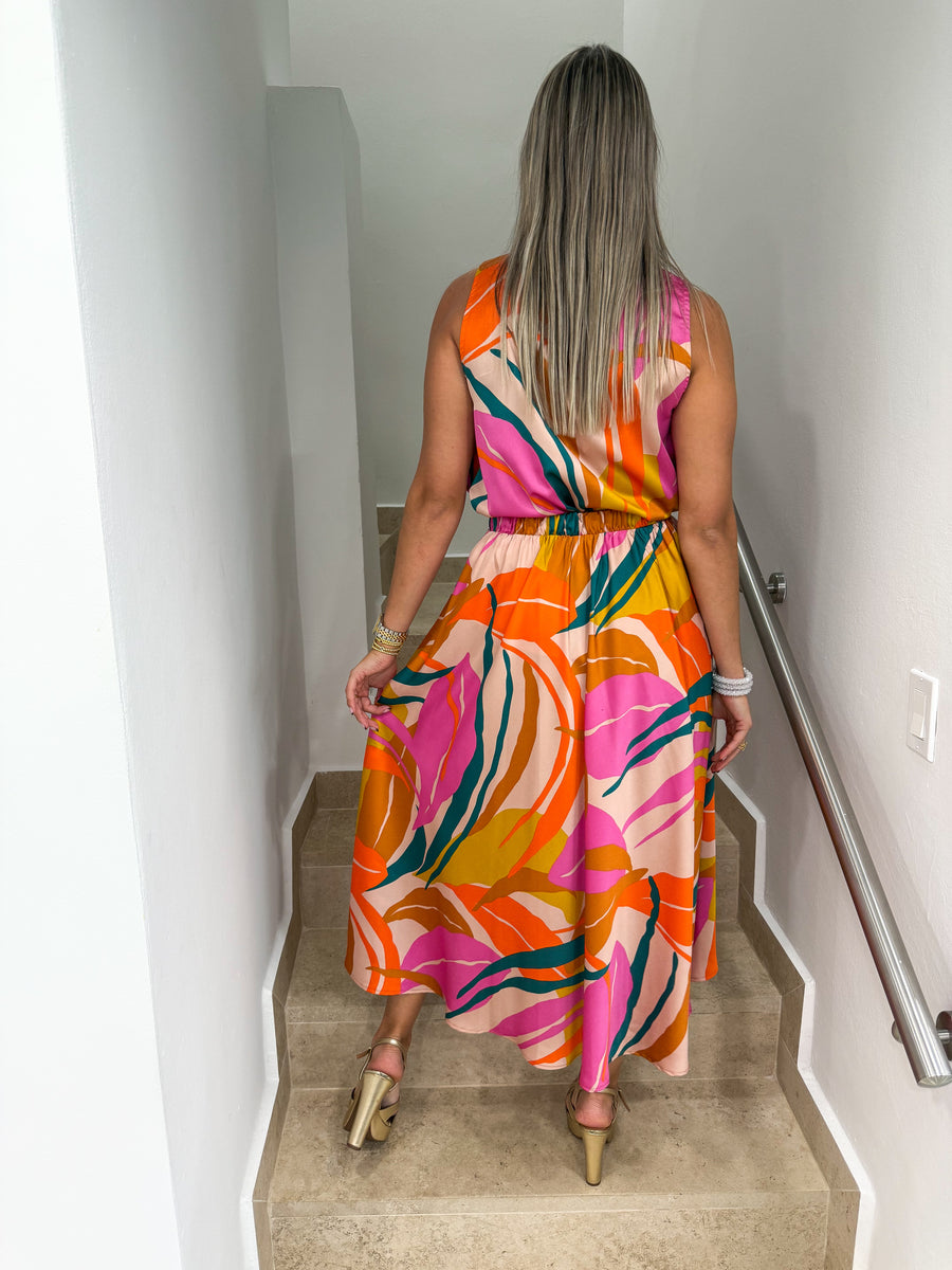 PRINTED SILKY HIGH LOW MIDI SKIRT