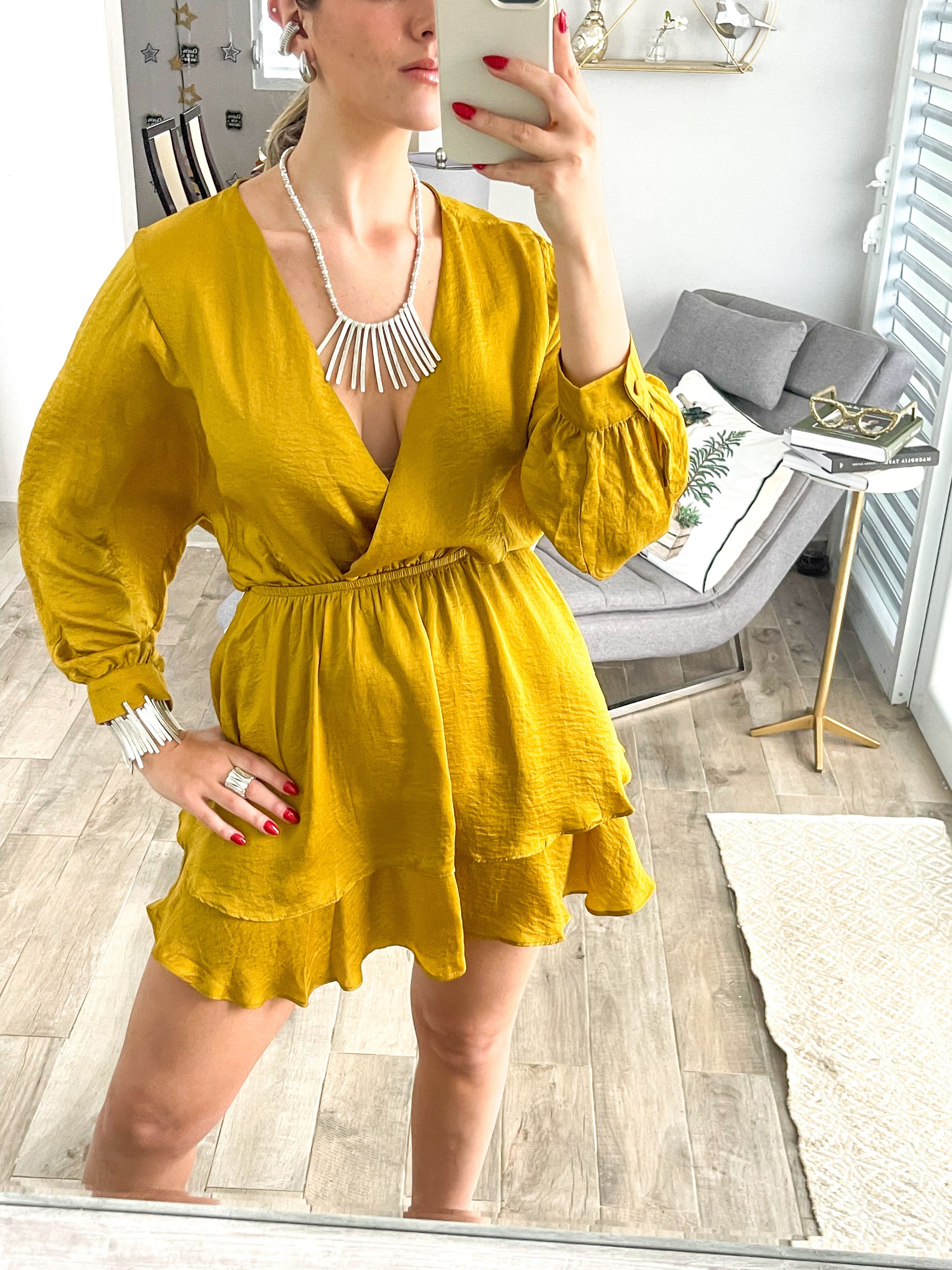satin dress mustard Women's Dark mustard yellow Long Satin Dress