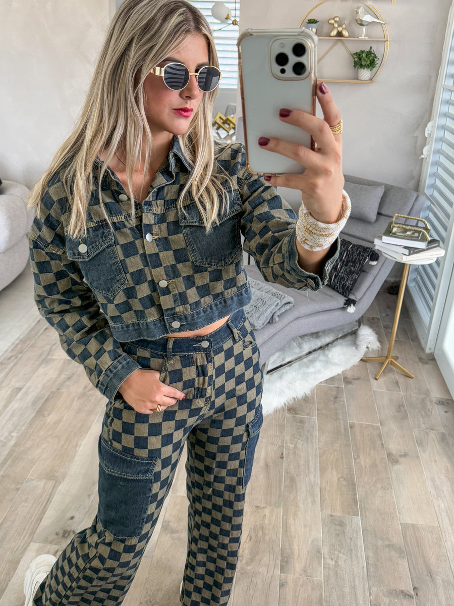 CHECKERED DENIM JACKET