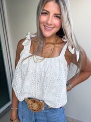 WHITE EYELET BUBBLE CROP TOP