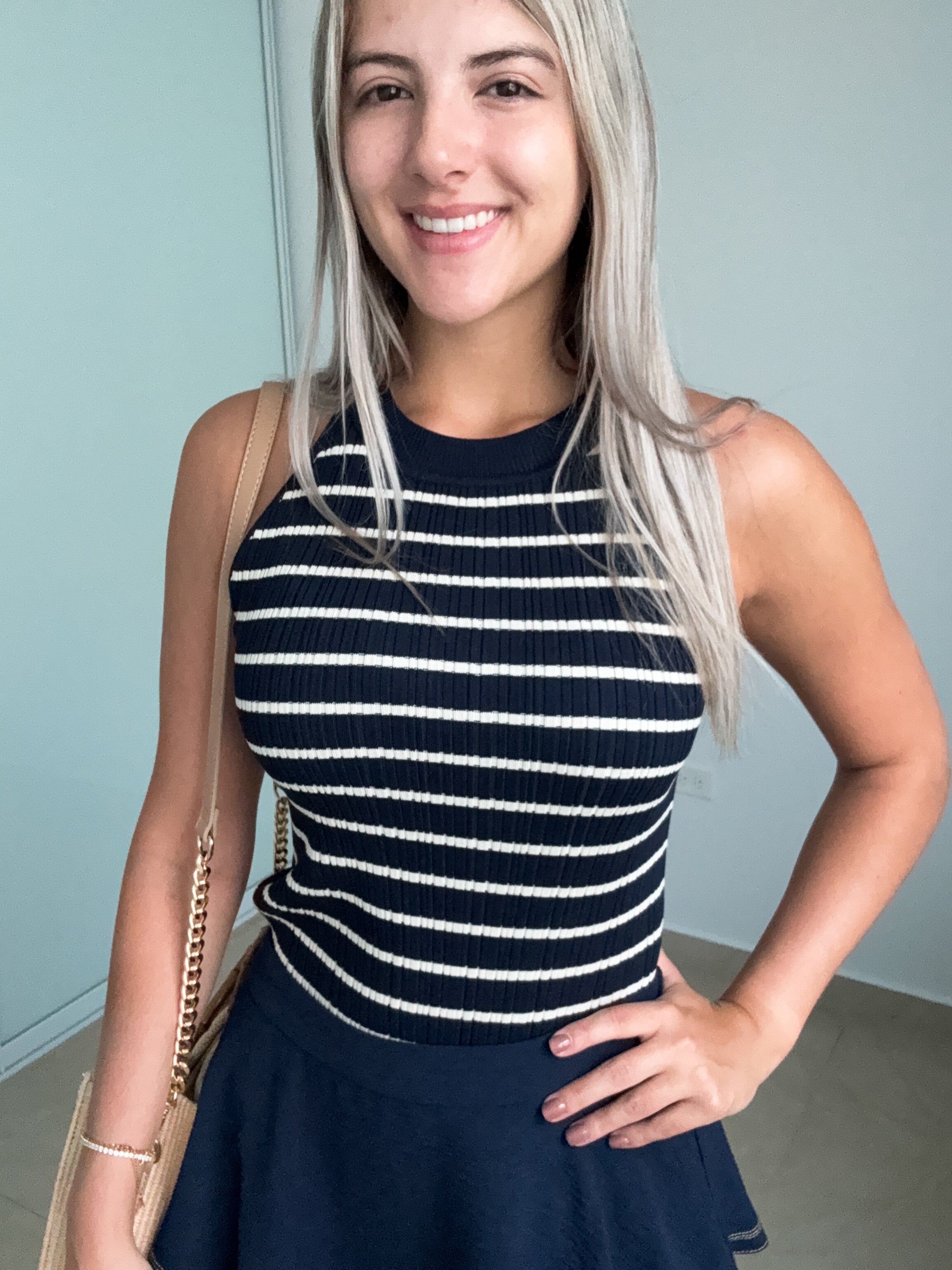 NAVY/IVORY STRIPED RIBBED TANK TOP
