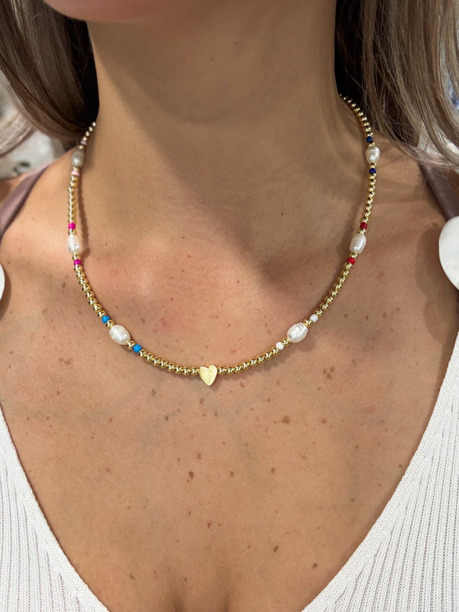 GOLD PEARL/MULTICOLOR NECKLACE